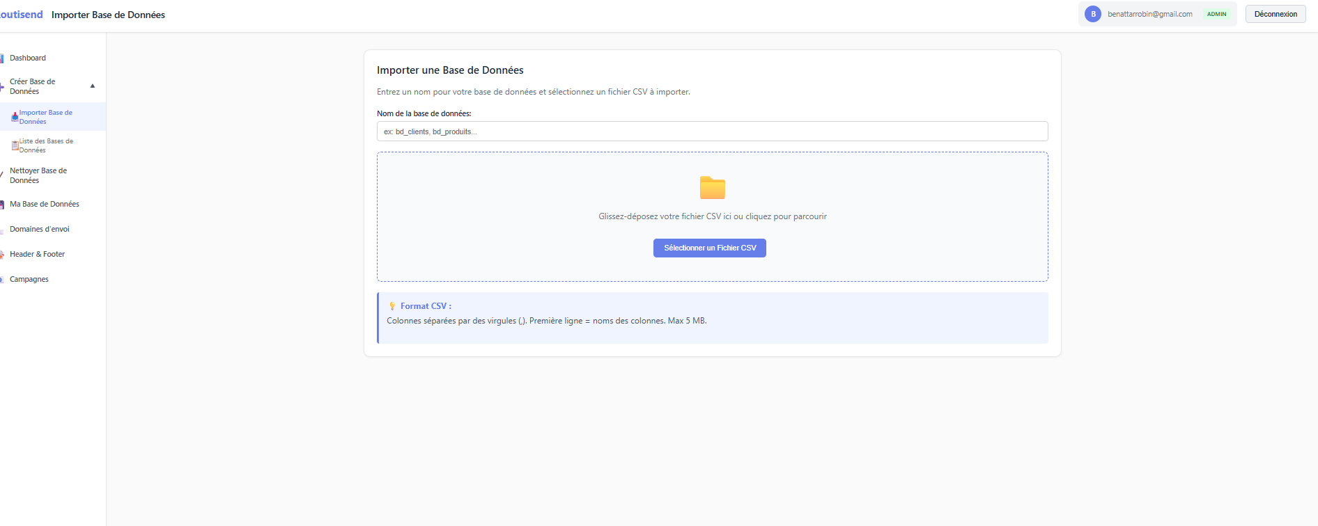 Import base de données